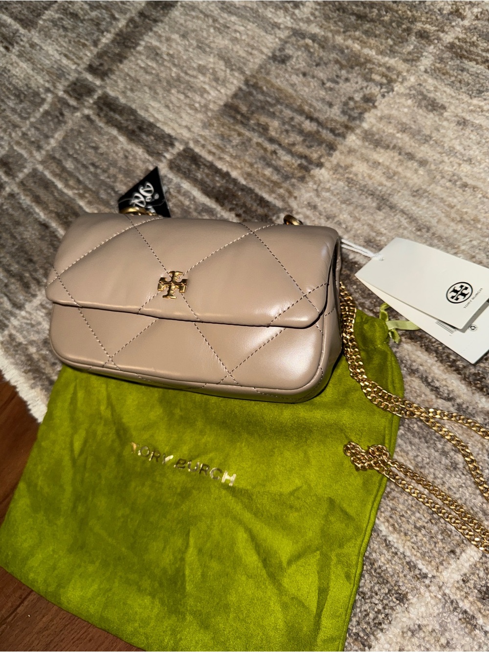 Tory Burch Quilted Leather Kira Chain Crossbody Bag in Taupe